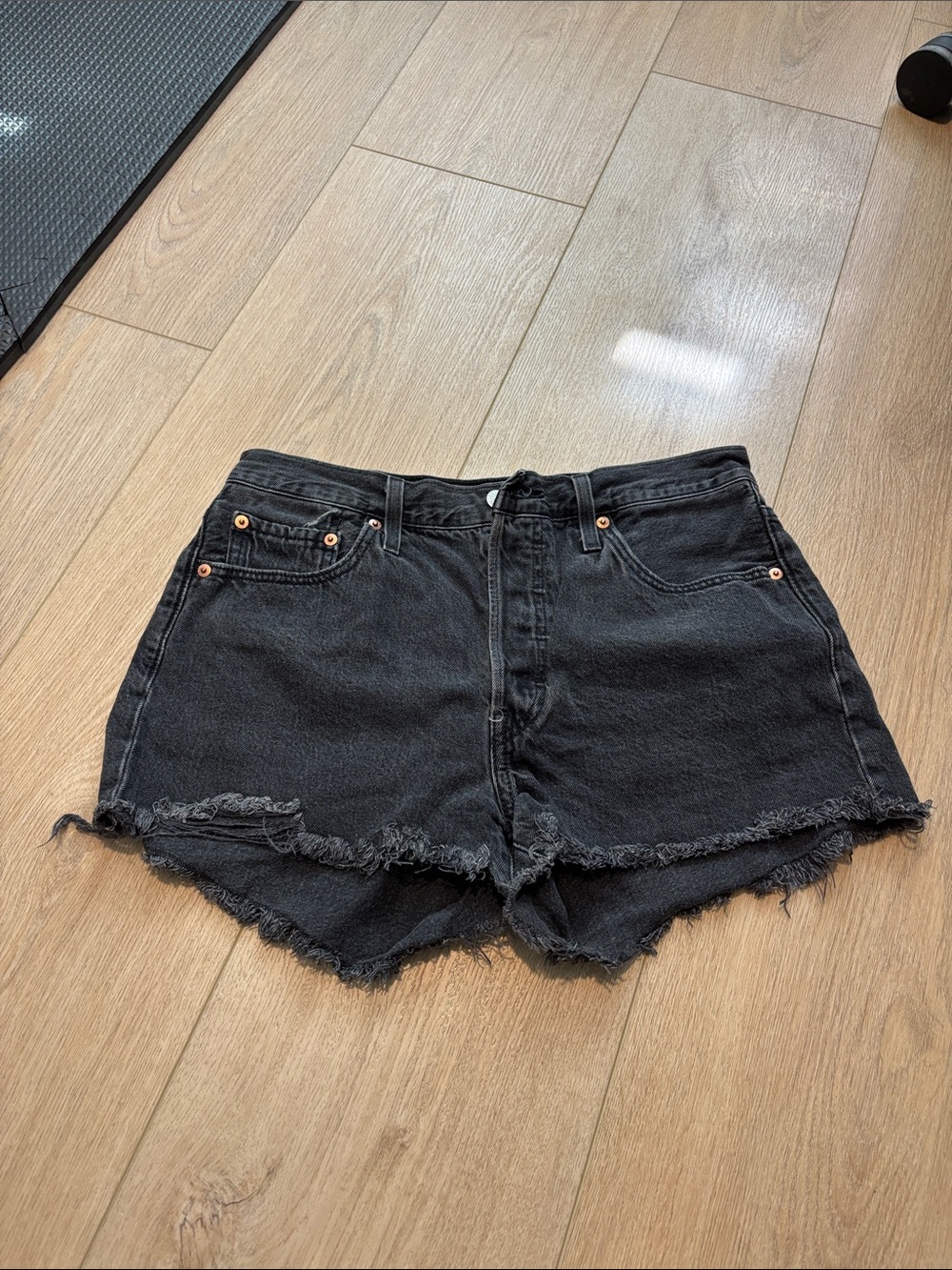 Levi's Black Frayed Hem Denim Shorts